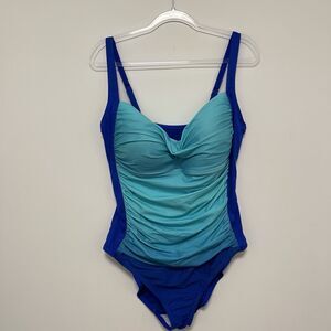 Ruched One Piece Colorblock Blue Swimsuit Women’s Plus Size 20